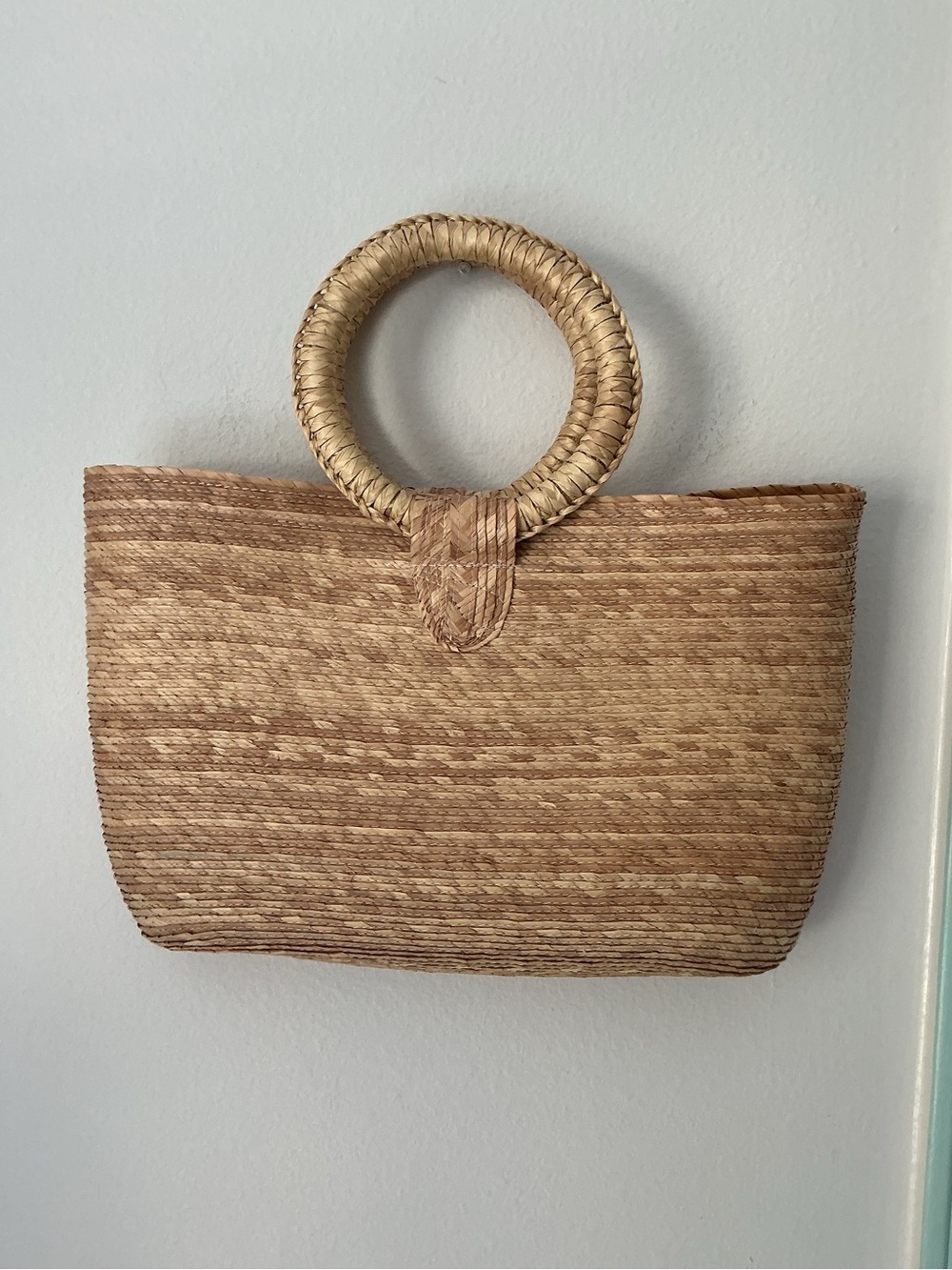 Woven Round-Handle Tote Bag - Natural Brown